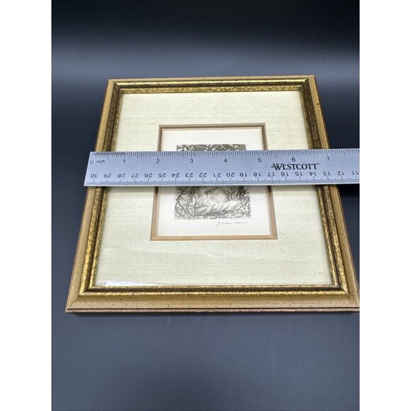Cat Among Branches Small Print Vintage Signed Yachiyo Naito Gold Frame Wall Mini - Picture 2 of 7